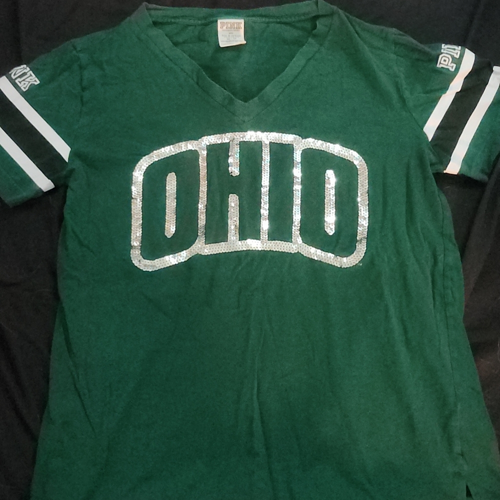 PINK Victoria's Secret Green Ohio Sequined T-shirt